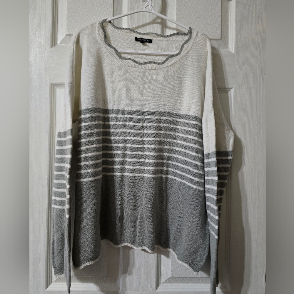 Papermoon Cottagecore Grandma Sweater, Scalloped Edges, Sage Green & Cream, EUC!